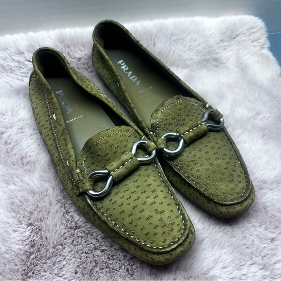 Prada Women's Tan Textured Loafers - Picture 9 of 9